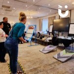 Corn hole at indoor team building event