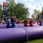 Human Table football being filmed for Blue Peter