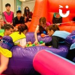 Hungry Hippos Inflatable Hire at indoor university team build event for their semi final activity!